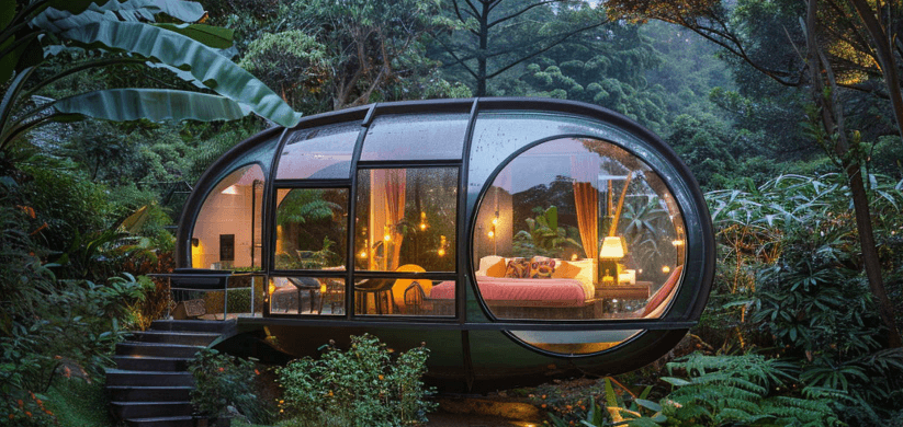 MIR Apple curved capsule home set in mountain landscape