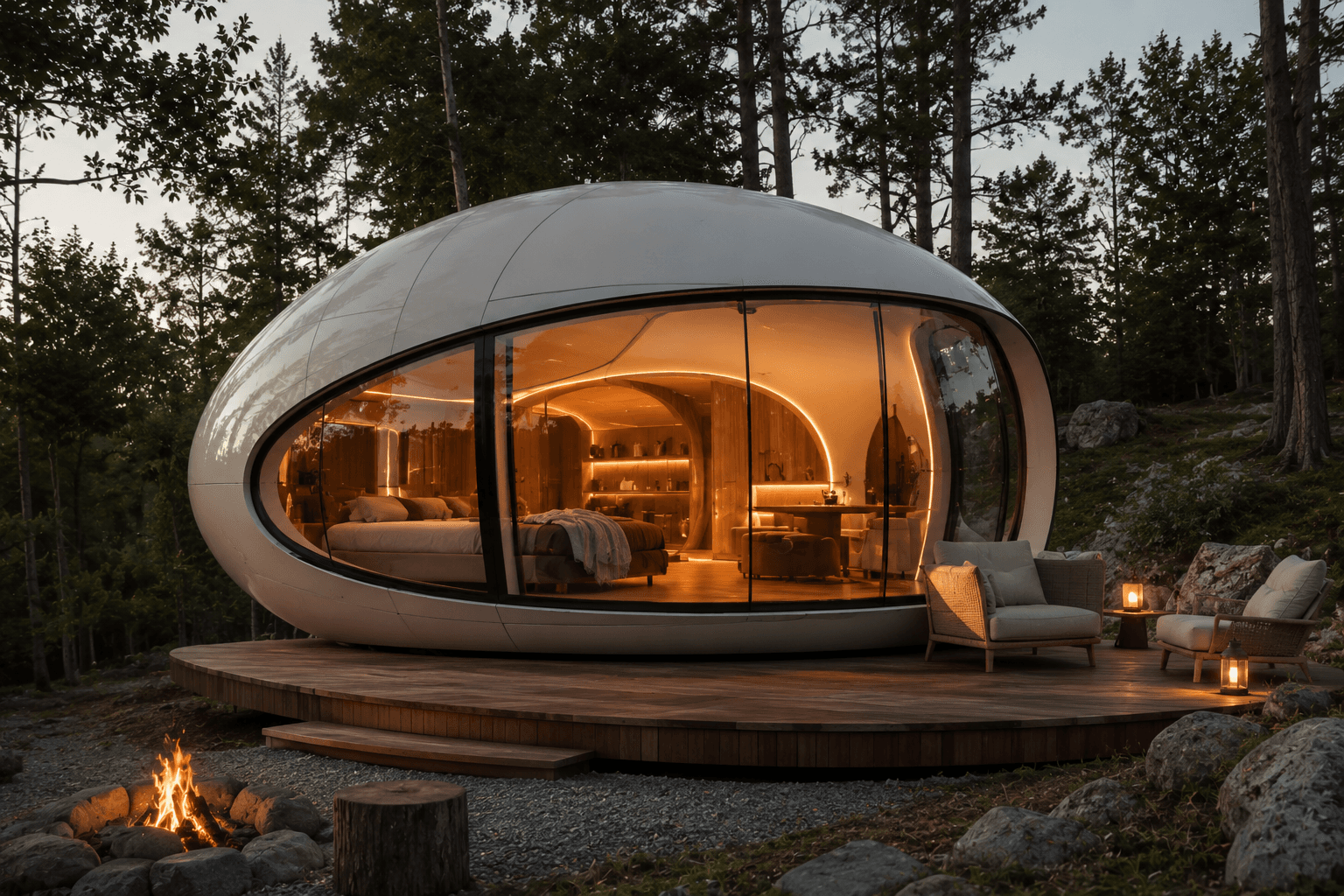 MIR Apple curved capsule home set in mountain landscape