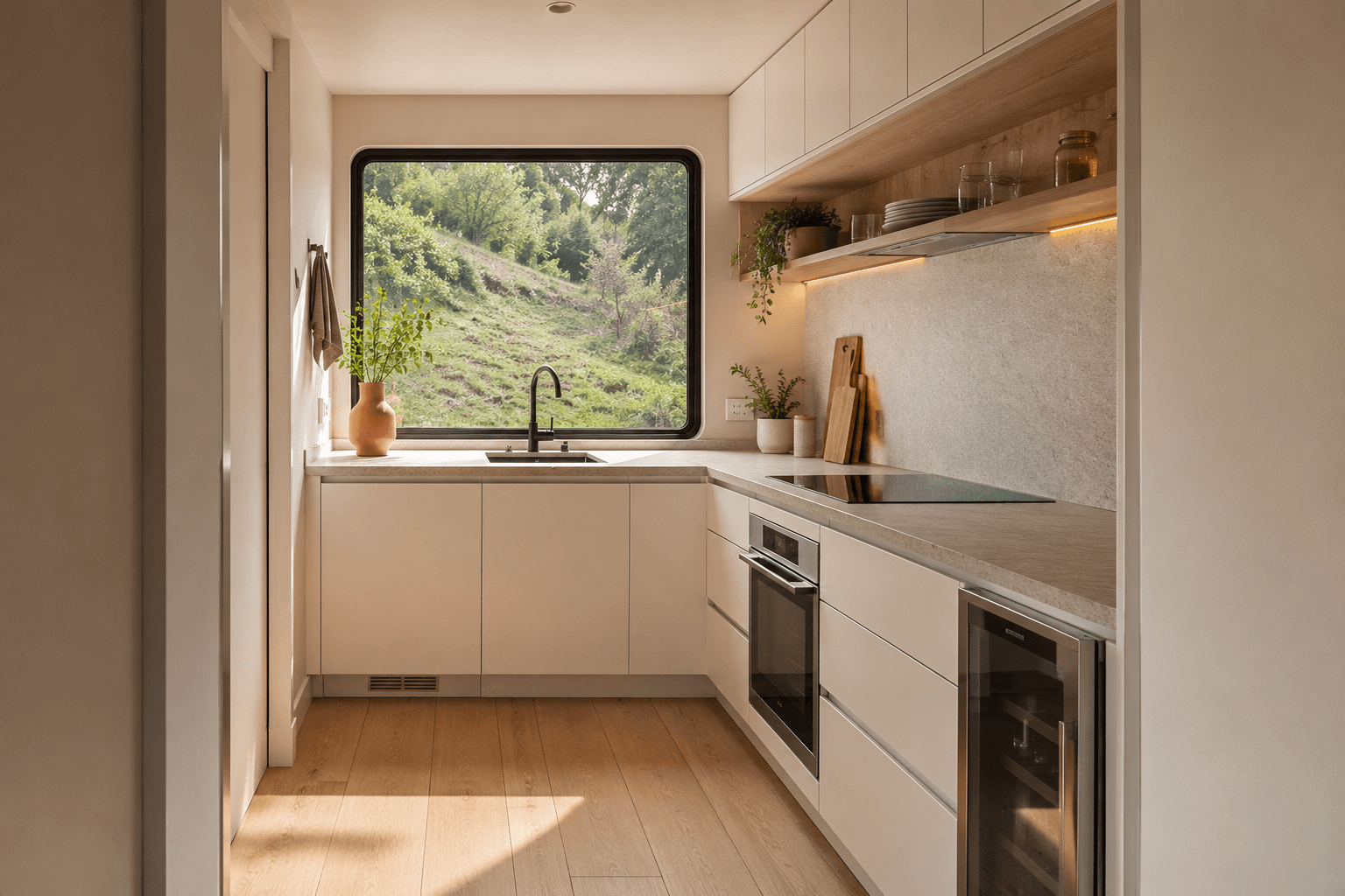 Full kitchen and living space in the Residence Edition